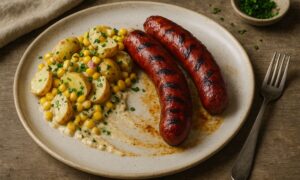 Cajun Smoked Sausages with Corn & Potato Salad