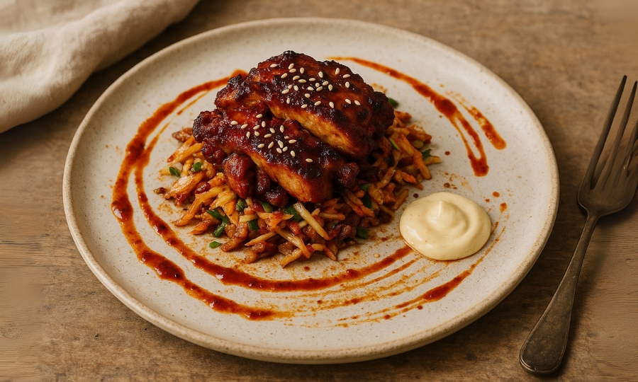 korean chicken bbq and kimchi banner